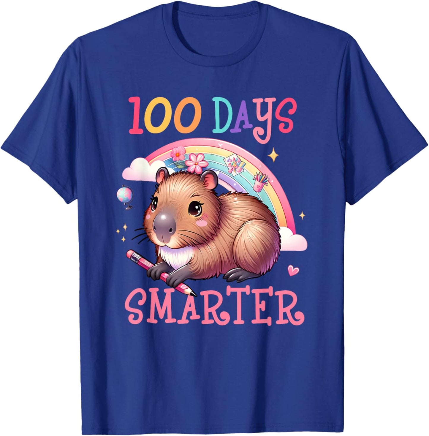 100 Days Smarter Capybara Kids Teacher 100th Day of School T-Shirt - T-Shirt | Royal