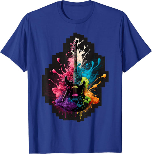 Guitar Splash - Vibrant and Colorful Guitar Design T-Shirt - T-Shirt | Royal