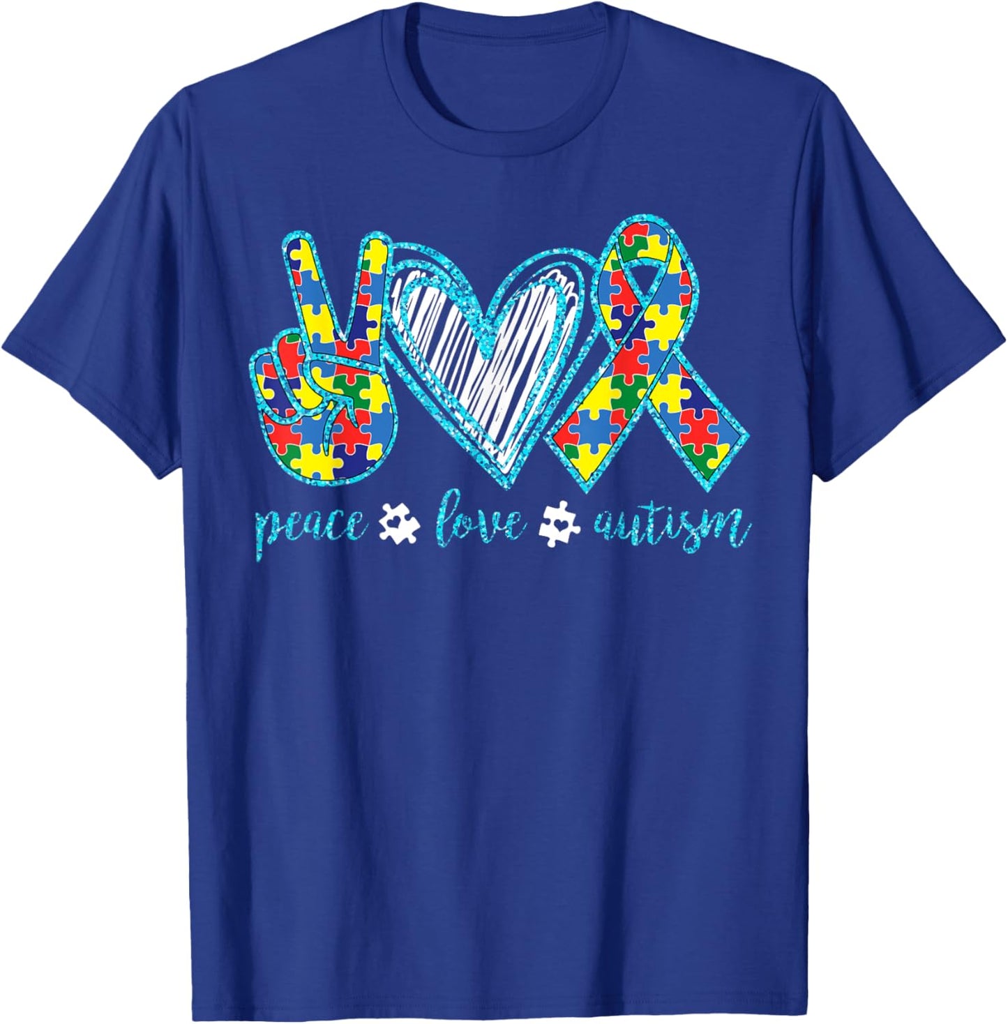 Autism Puzzle Piece Peace Love Autism Awareness T-Shirt - T-Shirt | Royal