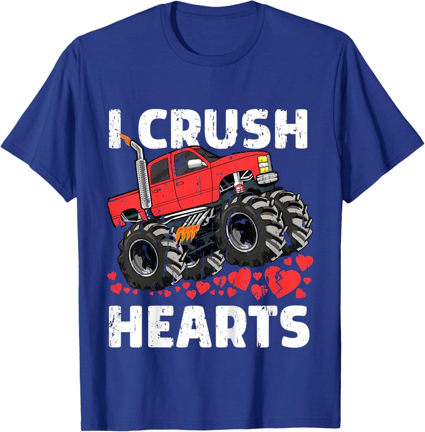 I Crush Hearts Valentines Day Monster Truck Boys Toddler T-Shirt - T-Shirt | Royal