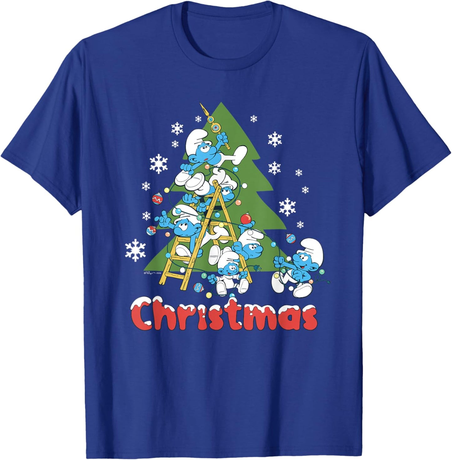The Smurfs Trim The Christmas Tree T-Shirt - T-Shirt | Royal