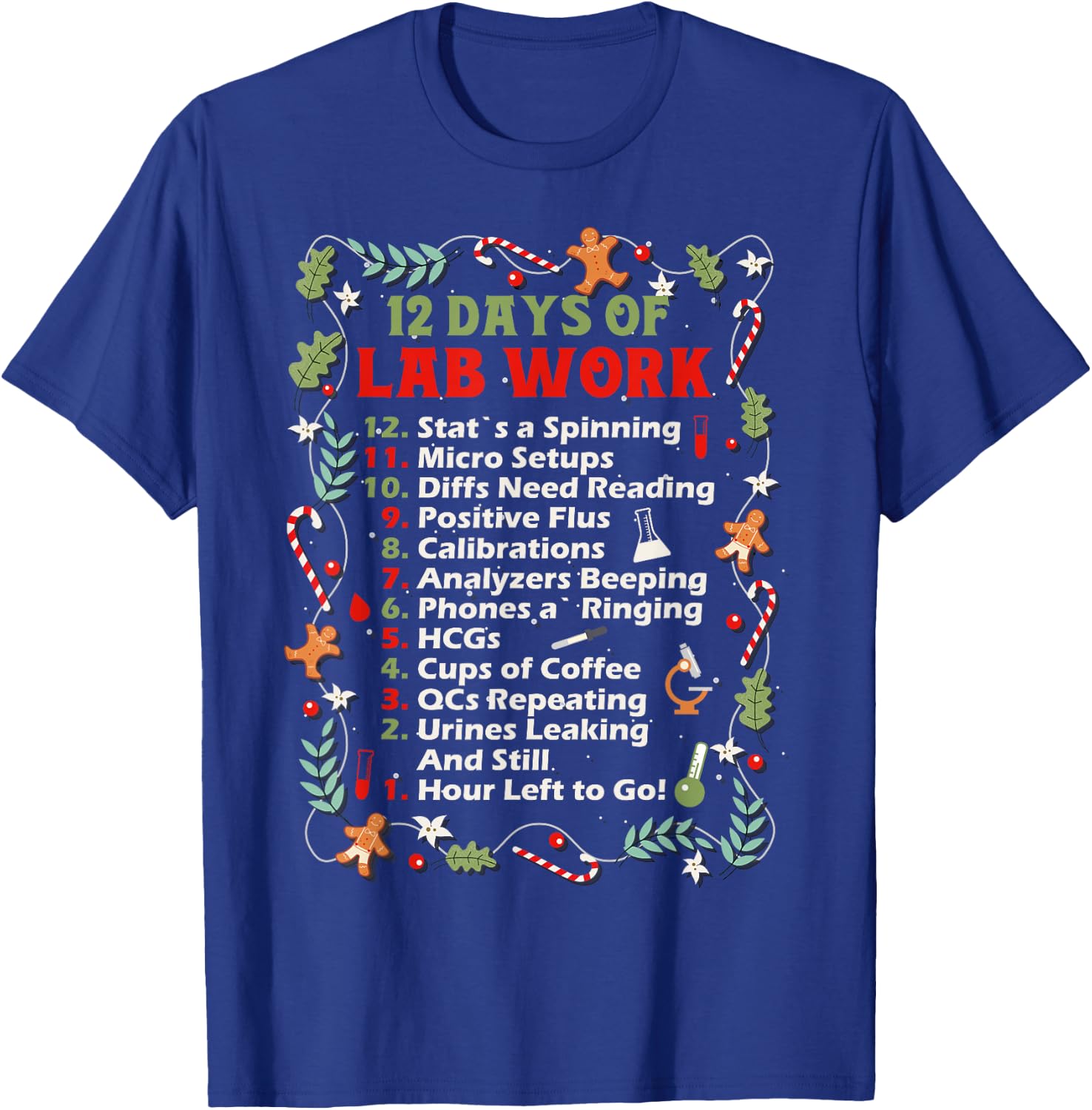 12 Days of lab Technician Christmas Funny Medical Laboratory T-Shirt - T-Shirt | Royal