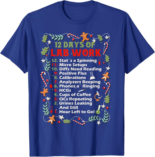 12 Days of lab Technician Christmas Funny Medical Laboratory T-Shirt - T-Shirt | Royal