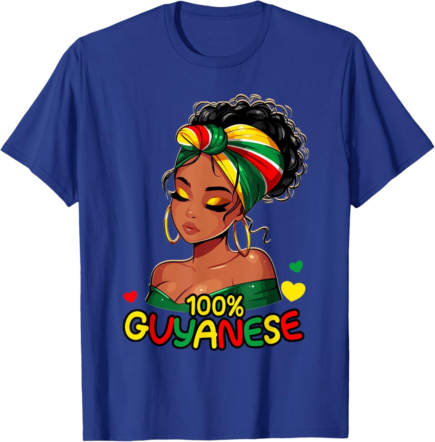 100% Guyanese Messy Bun Girl, Guyana Flag Colors Women's T-Shirt - T-Shirt | Royal