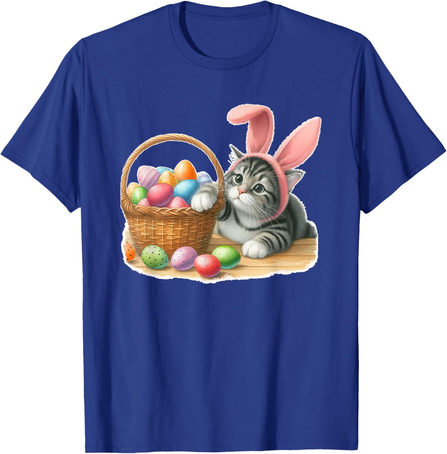 Cute Tabby Striped Gray Grey Kitten Rabbit Ears Easter Eggs T-Shirt - T-Shirt | Royal