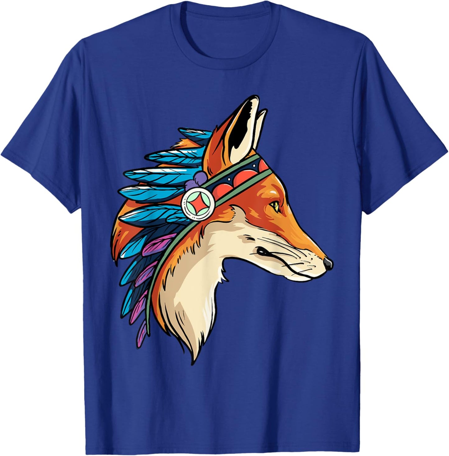 Native American Fox Chief Tribe Warrior Indigenous Headdress T-Shirt - T-Shirt | Royal