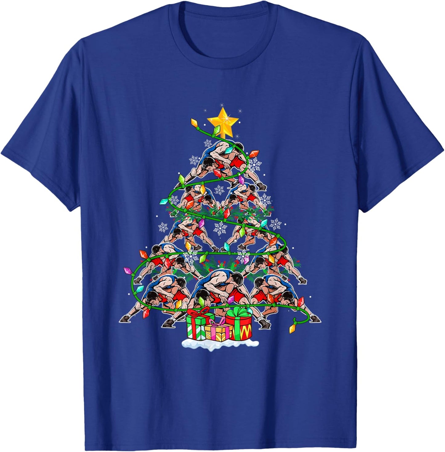 Funny Wrestling Xmas Tree Lights Sport Christmas Pajama T-Shirt - T-Shirt | Royal