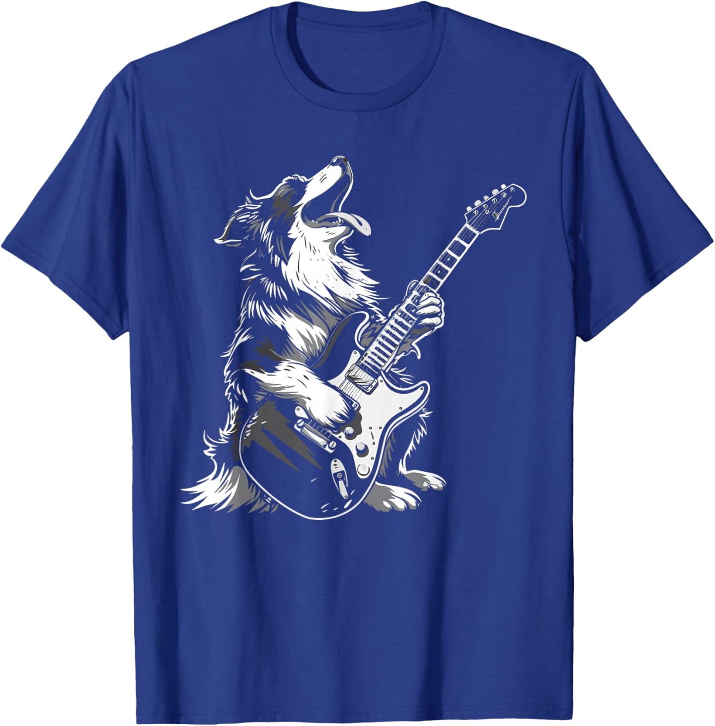 Dog Guitarist Guitar - Australian Shepherd Dad Mom T-Shirt - T-Shirt | Royal