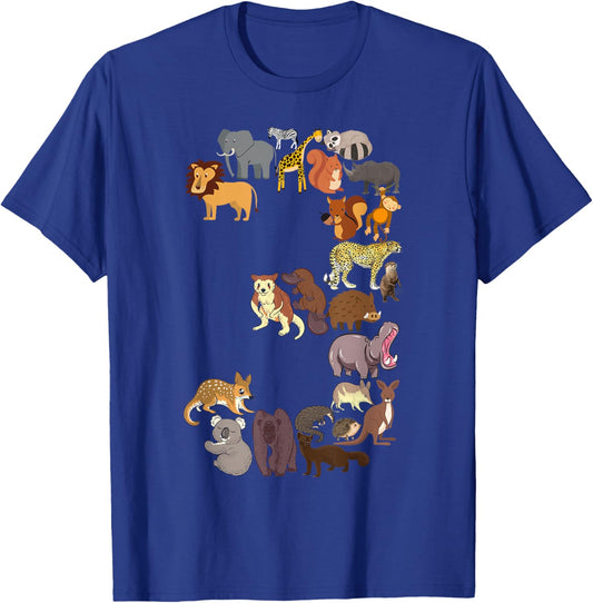 3rd Birthday Safari Zoo Animals Figures Toddler 3 Year Old T-Shirt - T-Shirt | Royal