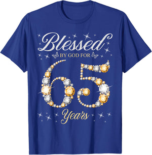 Blessed By God For 65 Years Old 65th Birthday Party T-Shirt - T-Shirt | Royal