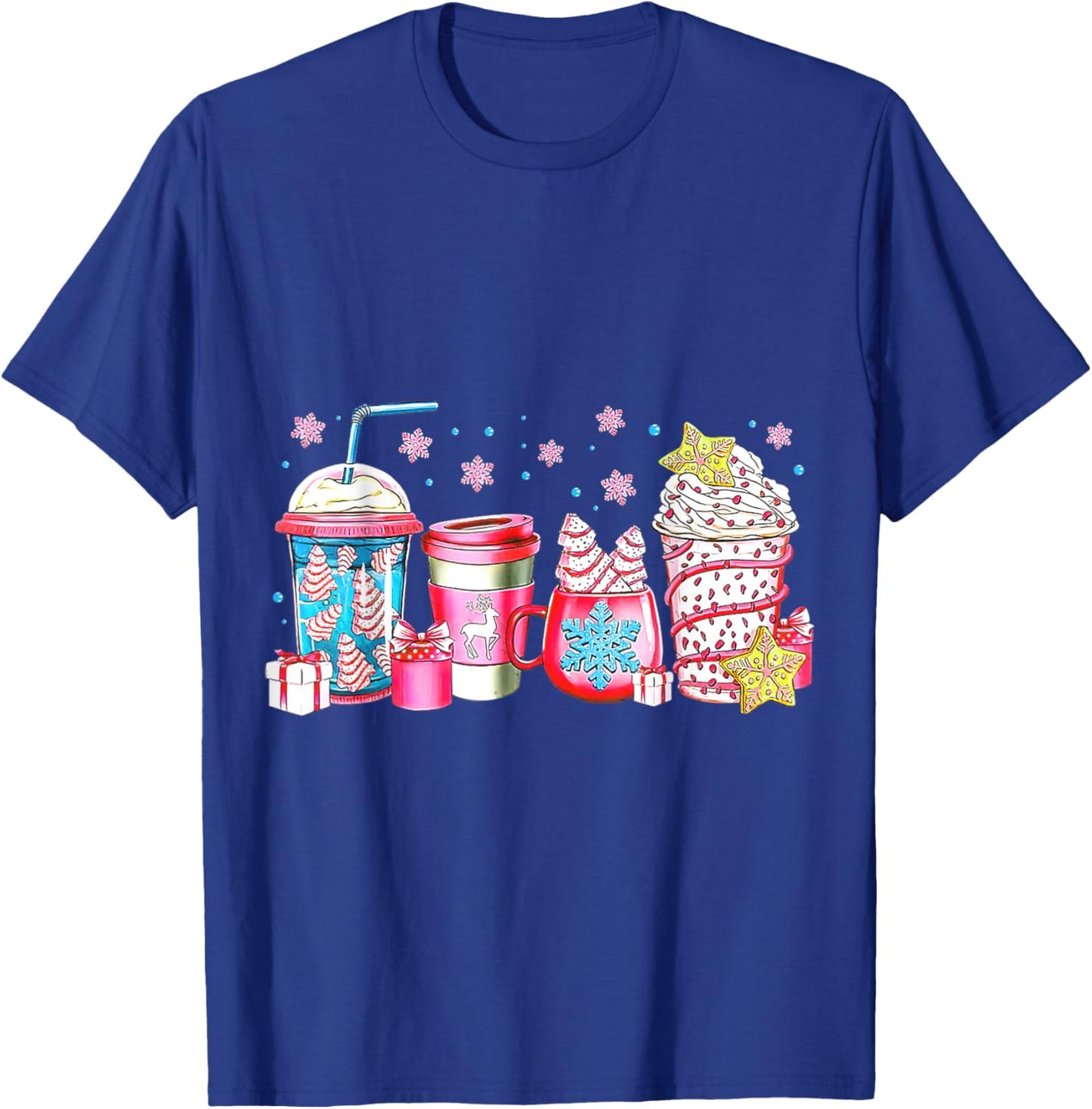Cute Pink Coffee Cups Latte Christmas Design Women Girls T-Shirt - T-Shirt | Royal