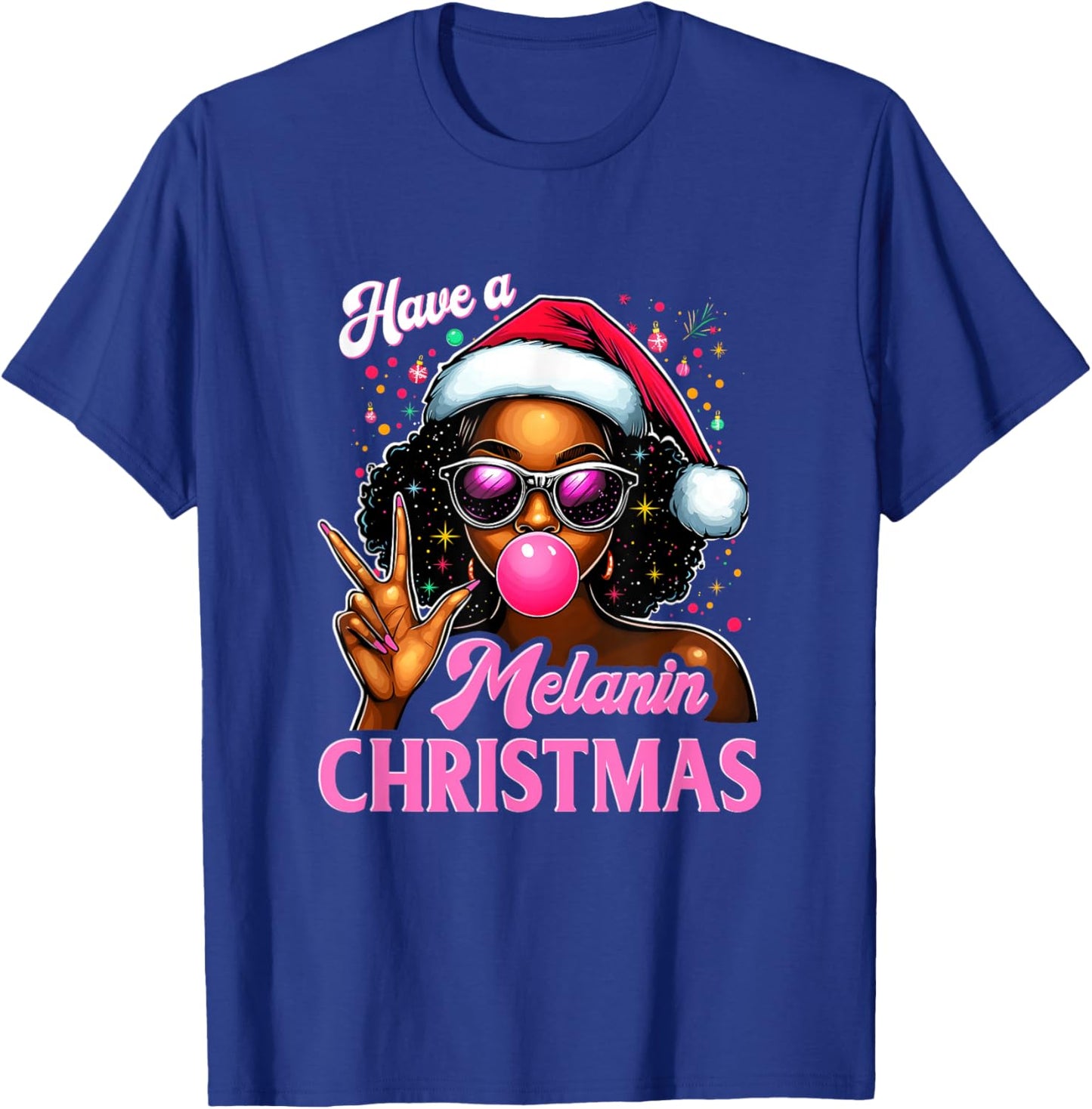 Have A Melanin Christmas Black African American Afro Santa T-Shirt - T-Shirt | Royal