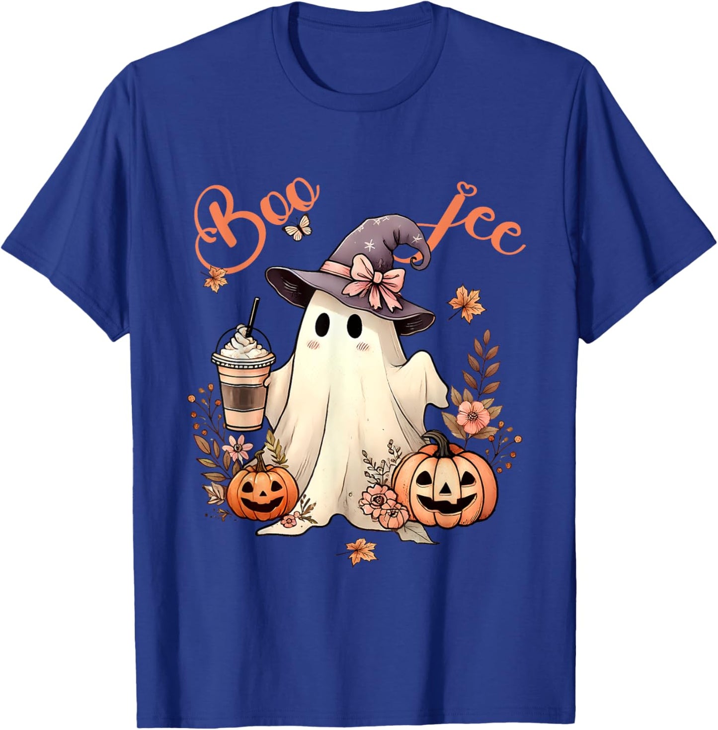 Boo Jee Ghost Drinking Coffee Coquette Bow Halloween Women T-Shirt - T-Shirt | Royal