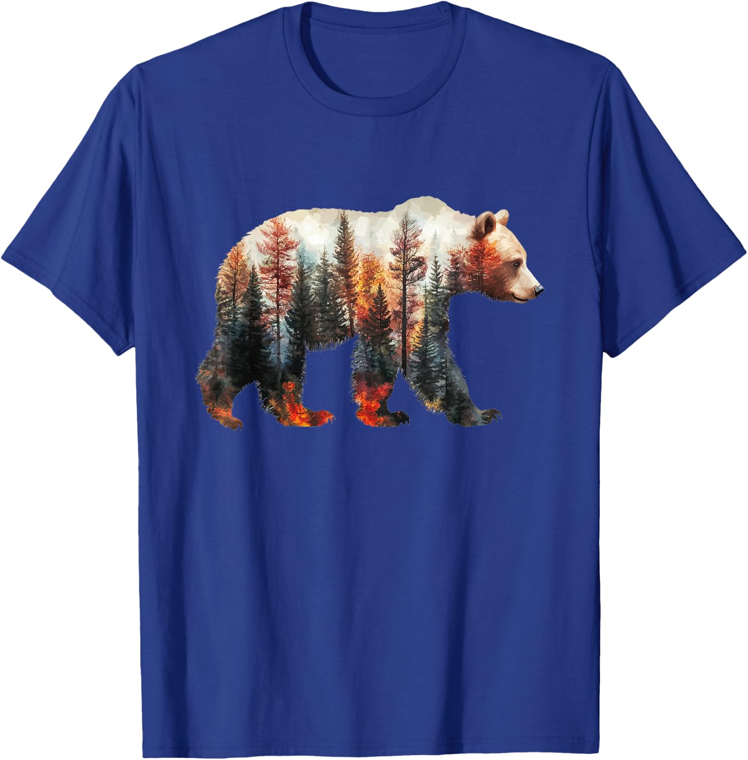 Bear Forest Mountains Trees Nature Sunset Outdoor Graphic T-Shirt - T-Shirt | Royal