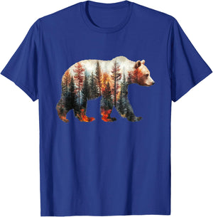 Bear Forest Mountains Trees Nature Sunset Outdoor Graphic T-Shirt - T-Shirt | Royal