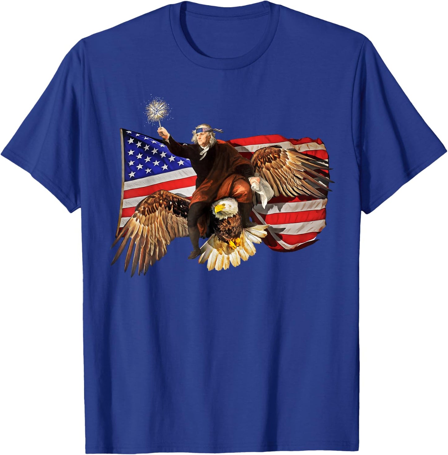 Ben Franklin Riding Eagle Shirt Funny July 4th American Flag T-Shirt - T-Shirt | Royal