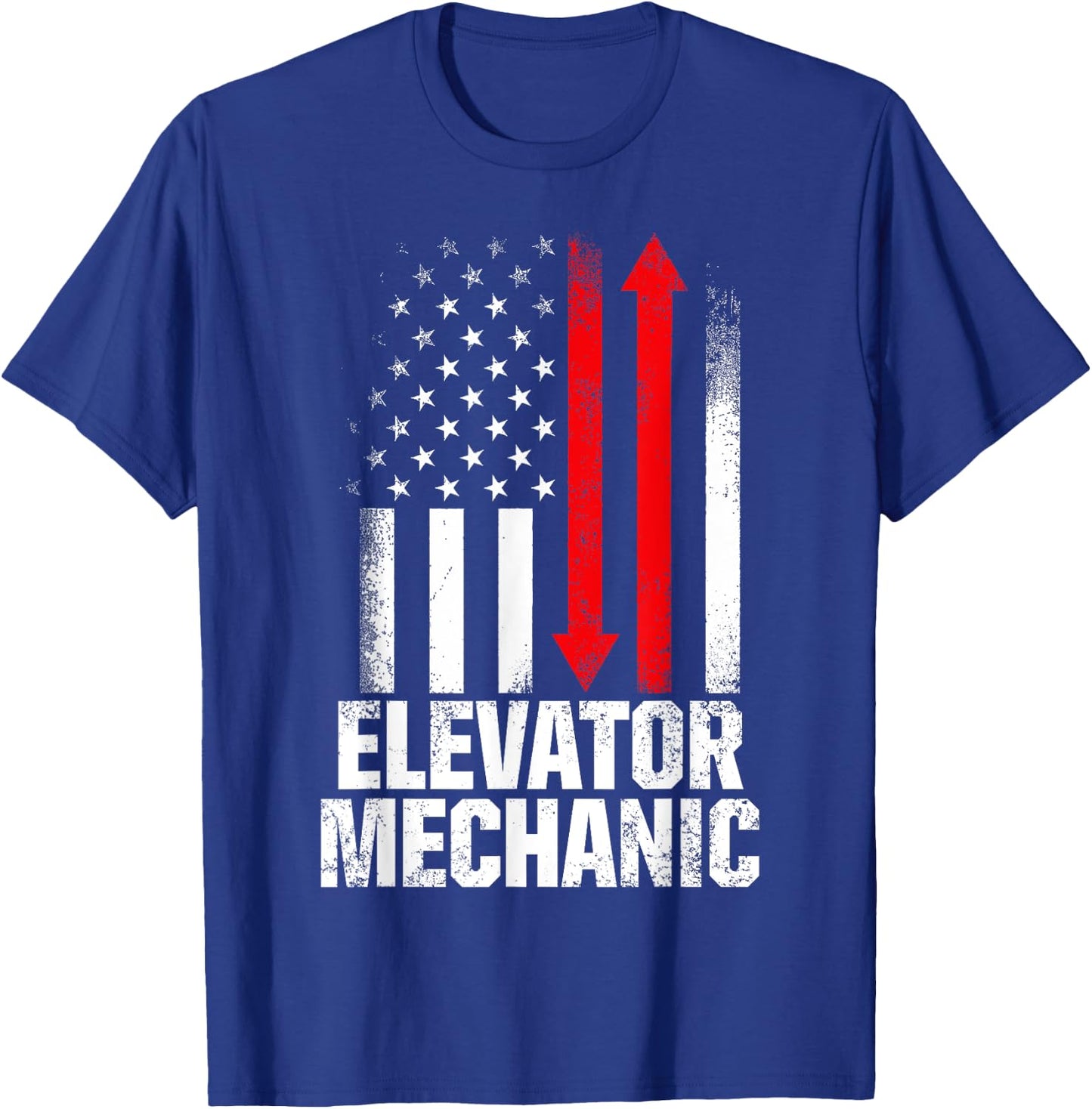 Elevator Mechanic Maintenance USA Flag Technician T-Shirt - T-Shirt | Royal