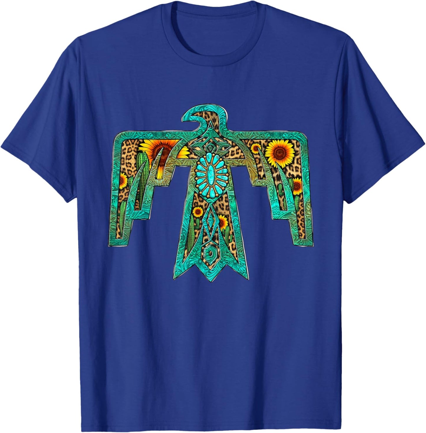 Western Southern Native American Thunderbird Sunflowers T-Shirt - T-Shirt | Royal