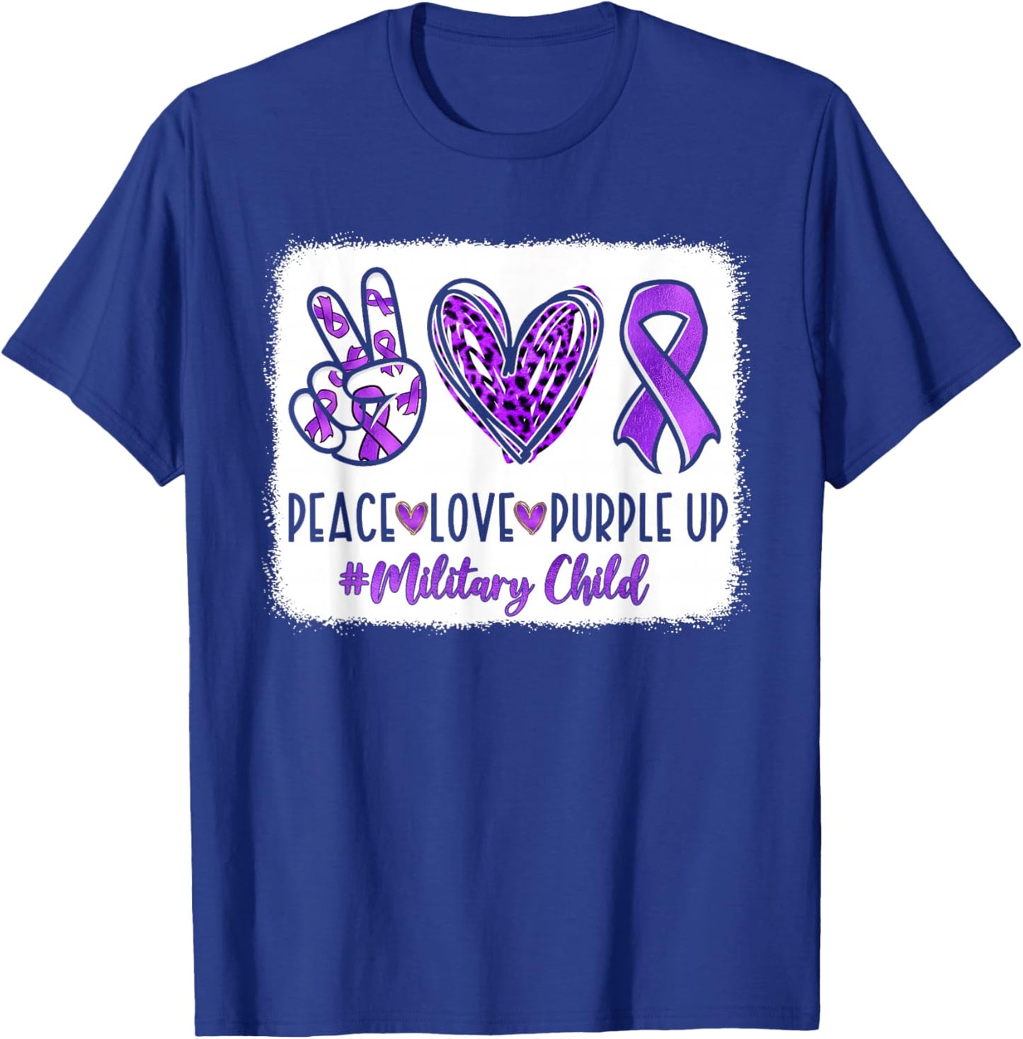 Peace Love Purple Up for Military Kids Military Child Month T-Shirt - T-Shirt | Royal