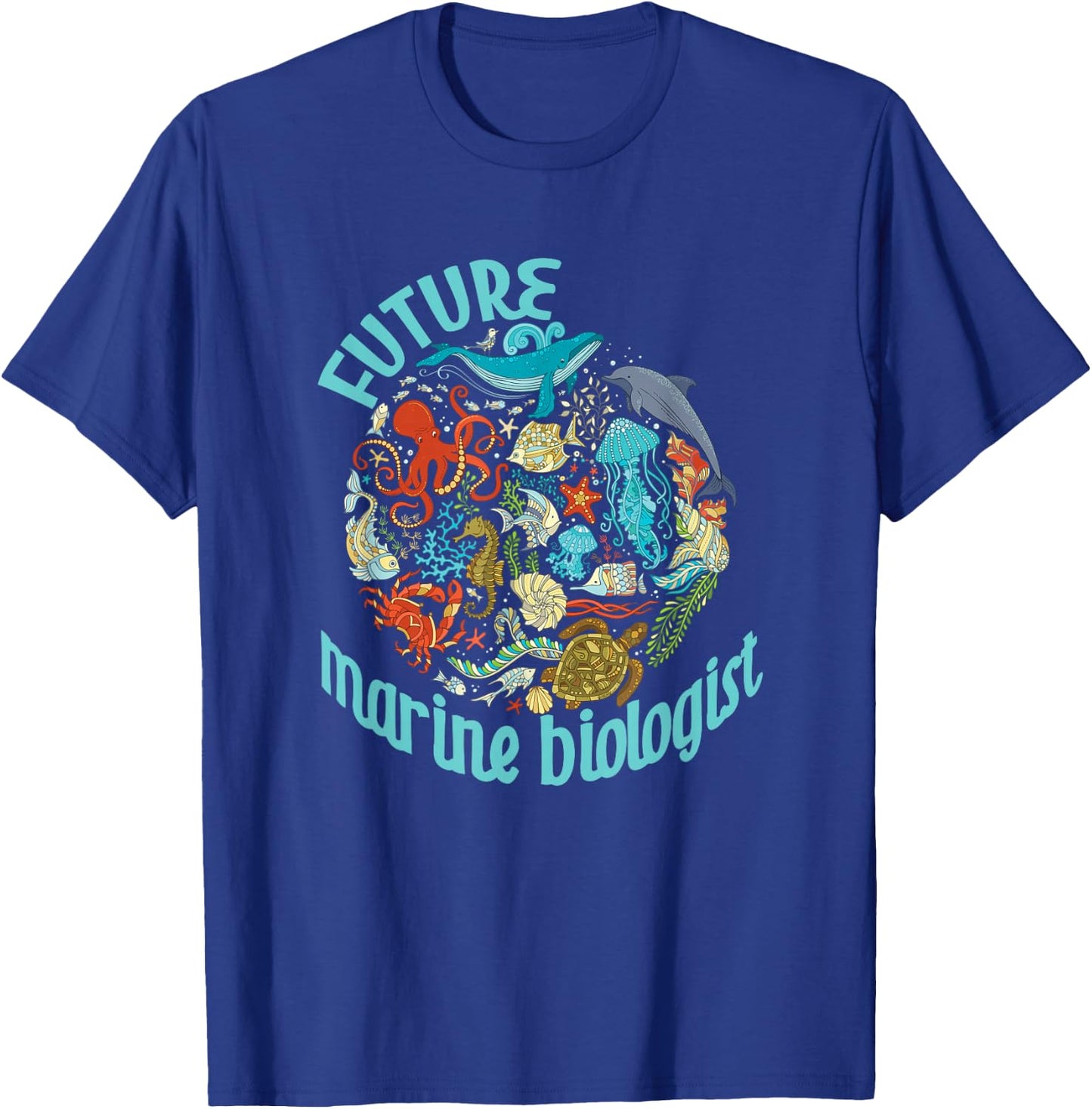 Future Marine Biologist Ocean Life Drawing Whale Octopus T-Shirt - T-Shirt | Royal
