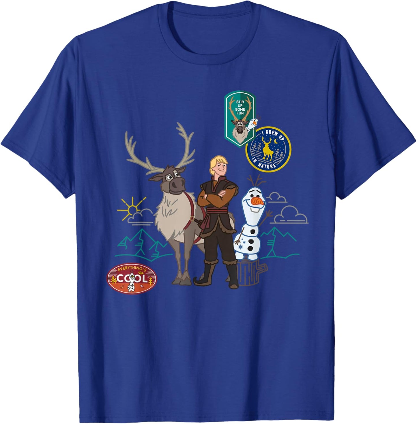 Disney Frozen 2 Olaf, Sven, and Kristoff Patches T-Shirt - T-Shirt | Royal