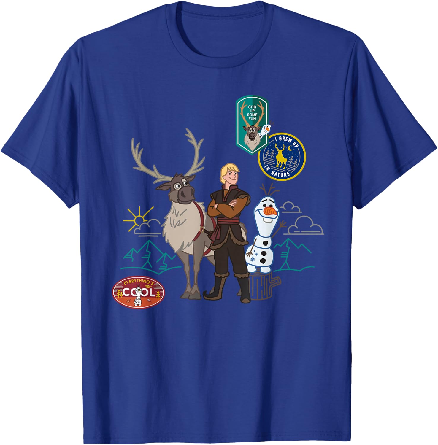 Disney Frozen 2 Olaf, Sven, and Kristoff Patches T-Shirt - T-Shirt | Royal