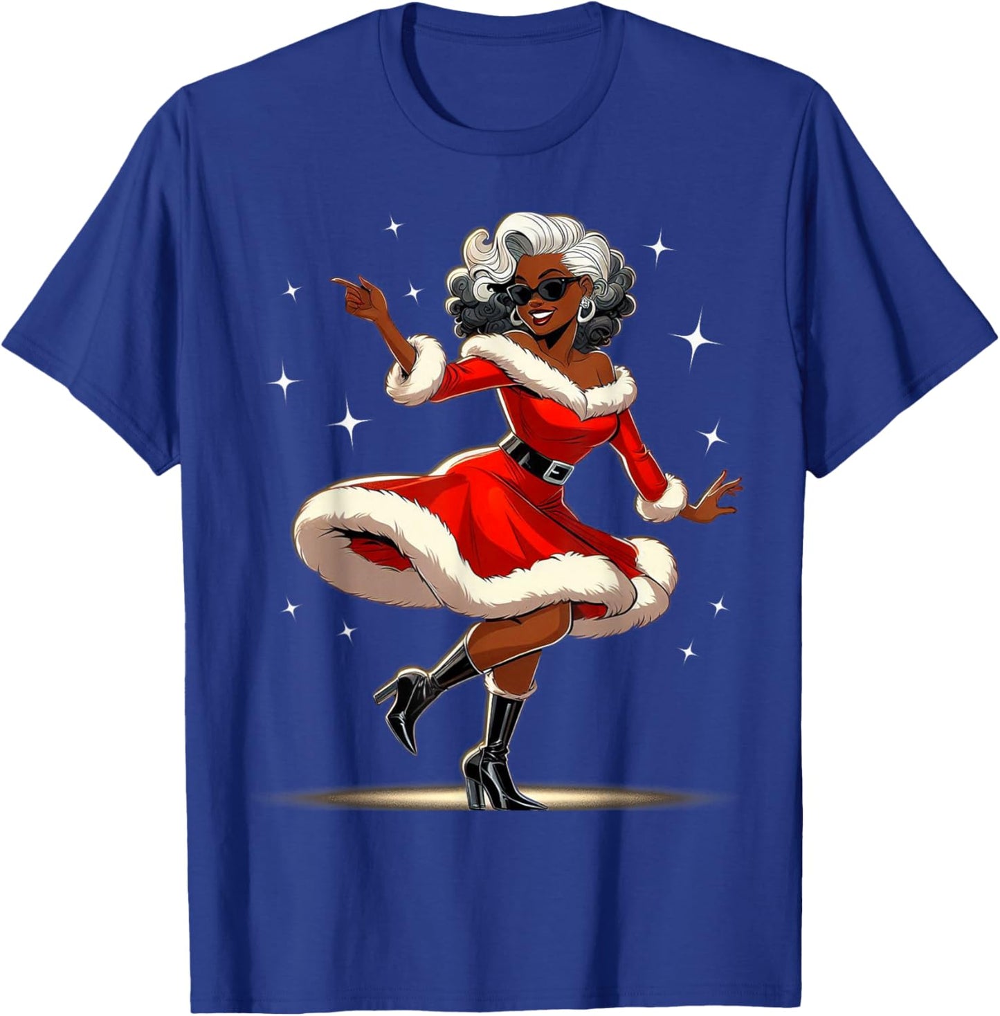 African Santa Wife Dancing African American Christmas T-Shirt - T-Shirt | Royal