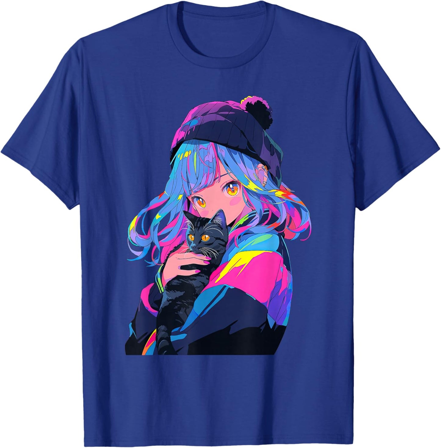 Anime and Cats Manga Girl with a Cat Anime Lover T-Shirt - T-Shirt | Royal
