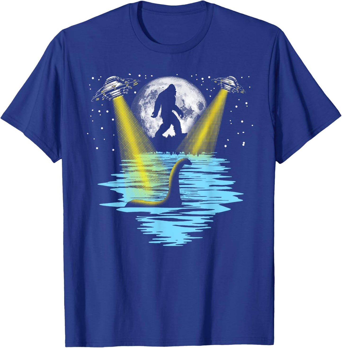 Flying Saucer UFO, Bigfoot & Loch Ness Monster Funny T-Shirt - T-Shirt | Royal