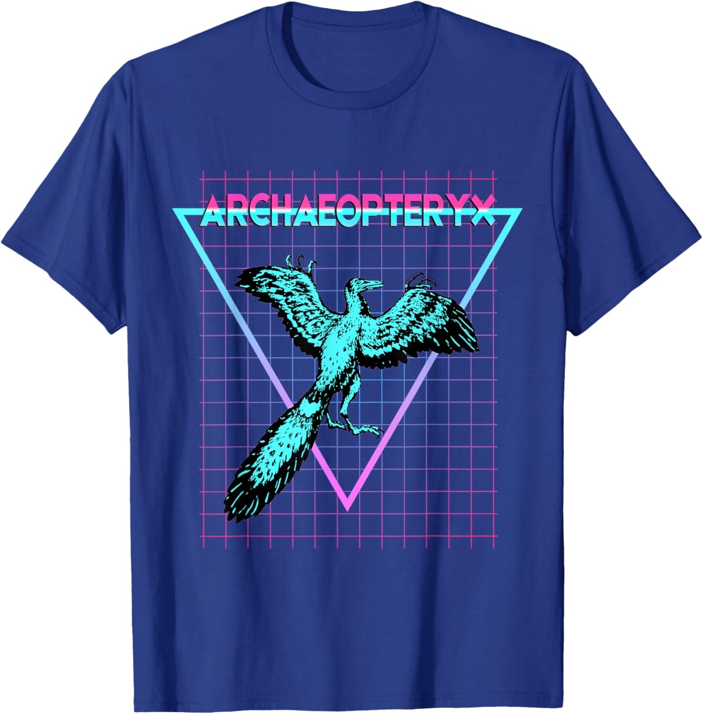 Retro Synthwave Archaeopteryx Dinosaur Gifts Archaeopteryx - Black, -Adults, Synthwave Dinosaur Graphic , Classic Fit, Short Sleeve, Round Neck, XS/Small T-Shirt - T-Shirt | Royal