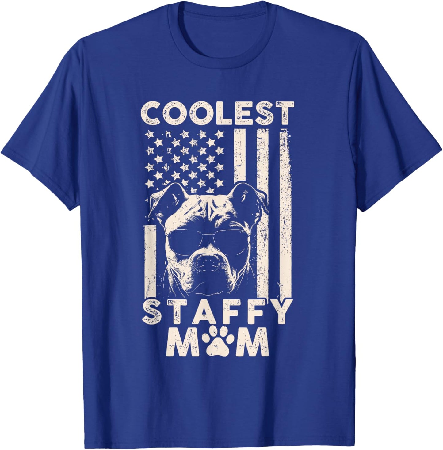 Vintage Coolest Staffy Mom USA American Flag Funny Dog Mom Kids Men T-Shirt - T-Shirt | Royal