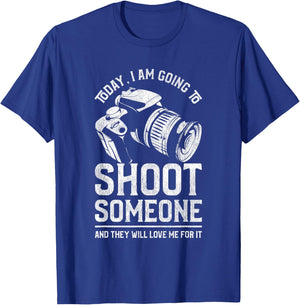 Funny Shoot Photography Camera Design for Photographers T-Shirt - T-Shirt | Royal