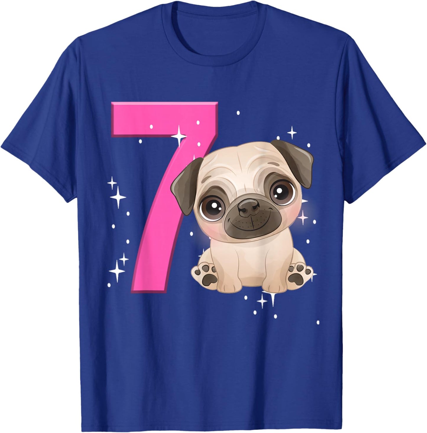7th Birthday Girl Pug Dog Birthday Shirt Party Pug Kid Seven T-Shirt - T-Shirt | Royal
