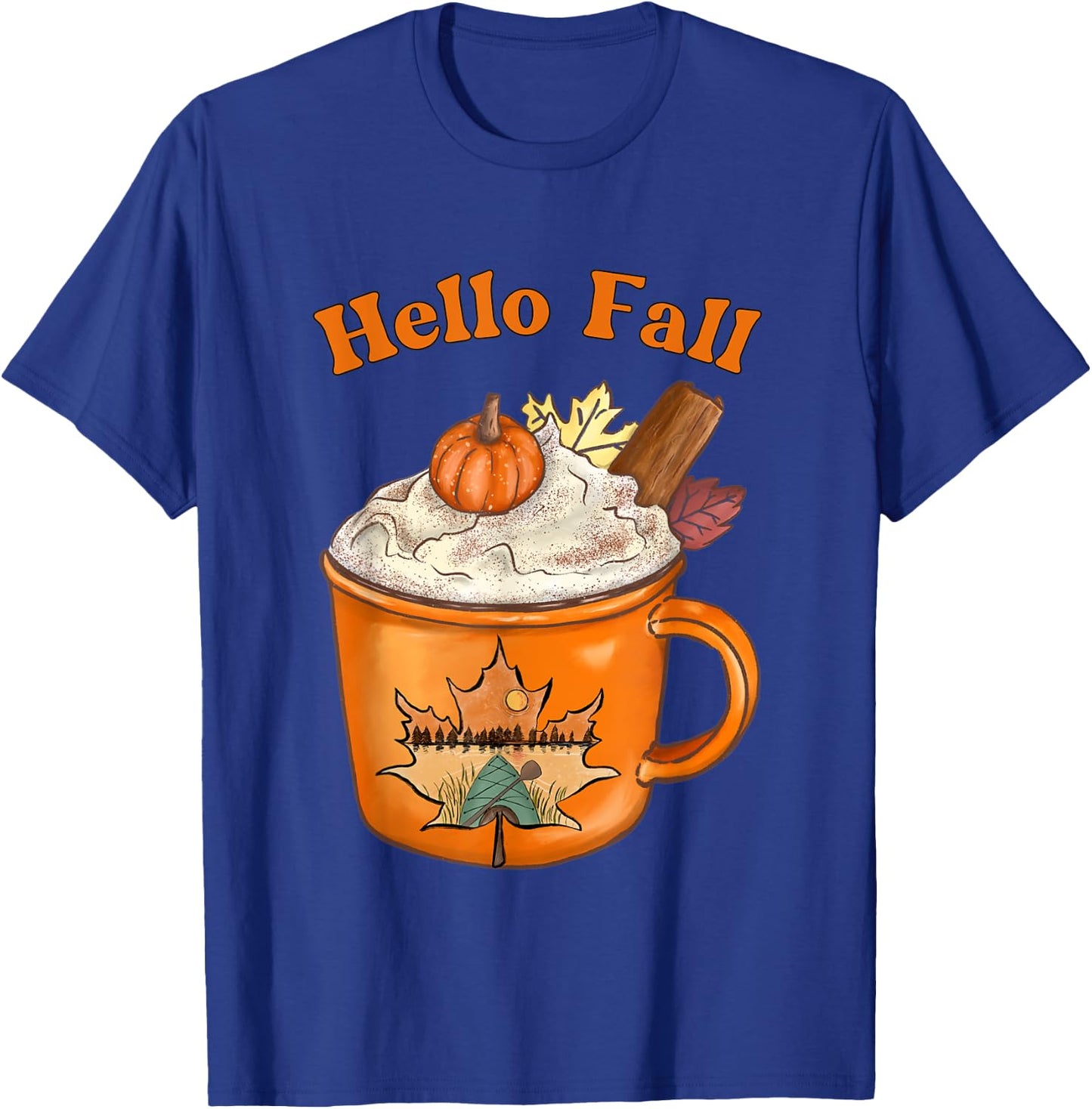 Cute Fall Hello Fall Pumpkin Spice Fall Leaves Outdoors T-Shirt - T-Shirt | Royal