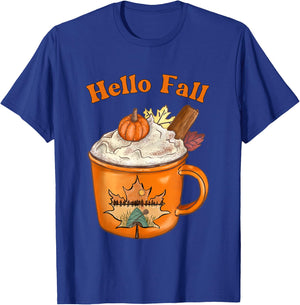 Cute Fall Hello Fall Pumpkin Spice Fall Leaves Outdoors T-Shirt - T-Shirt | Royal
