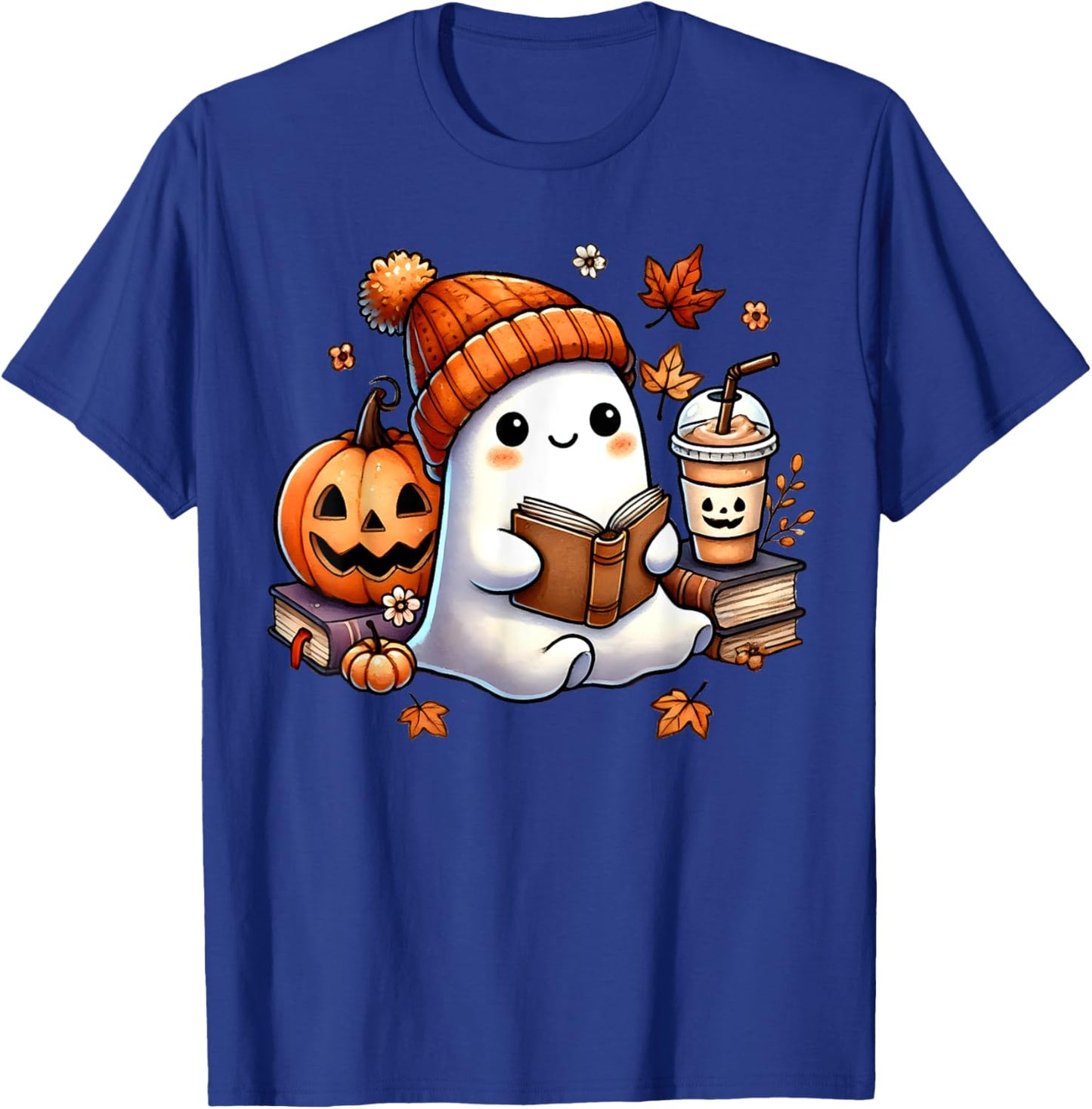 Cute Ghost Reading Book Lovers Halloween Ghost Coffee Women T-Shirt - T-Shirt | Royal