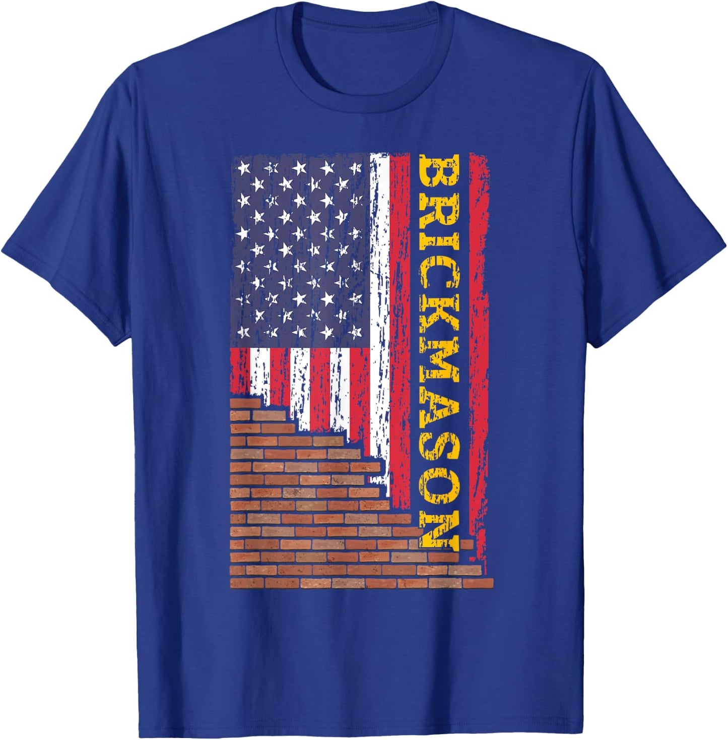 Brick Mason Bricklayer Masonry Construction US Flag Vintage T-Shirt - T-Shirt | Royal