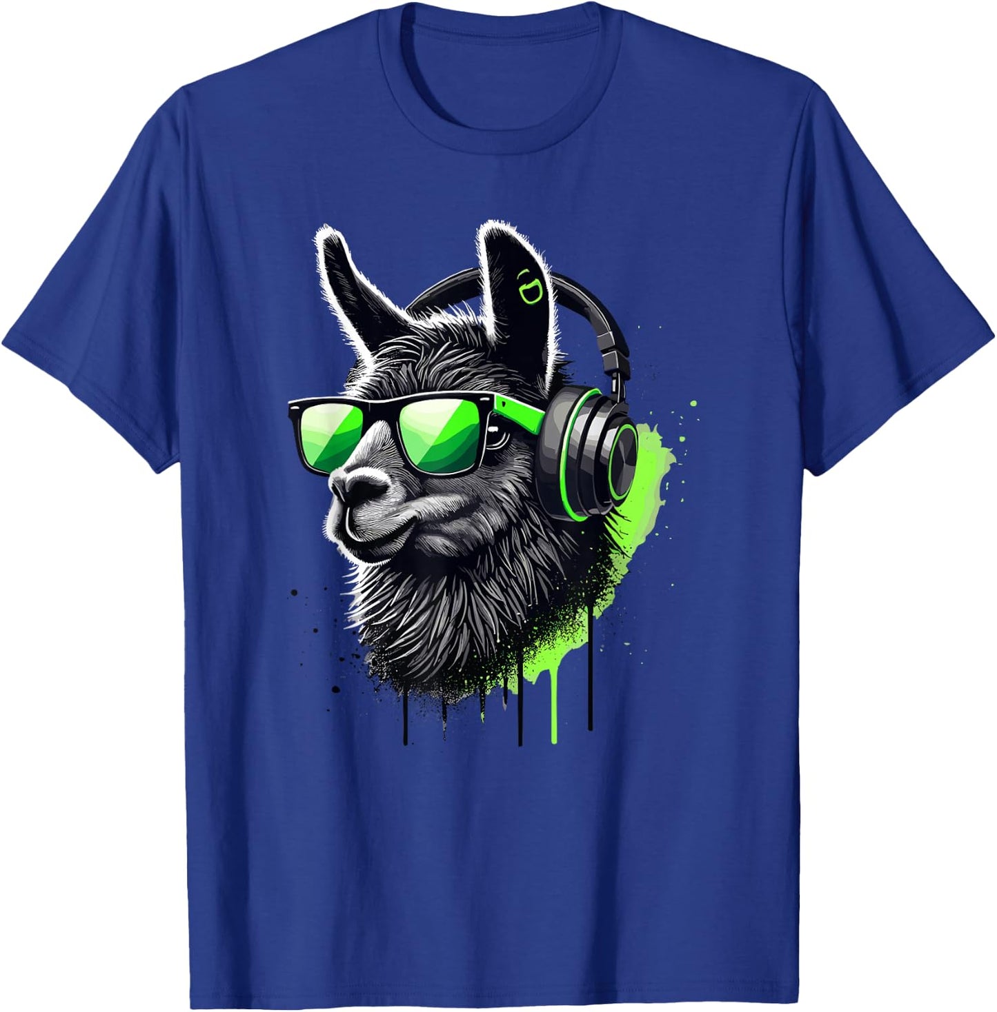 Lama Sunglasses Headphones Alpaca Lamas T-Shirt - T-Shirt | Royal