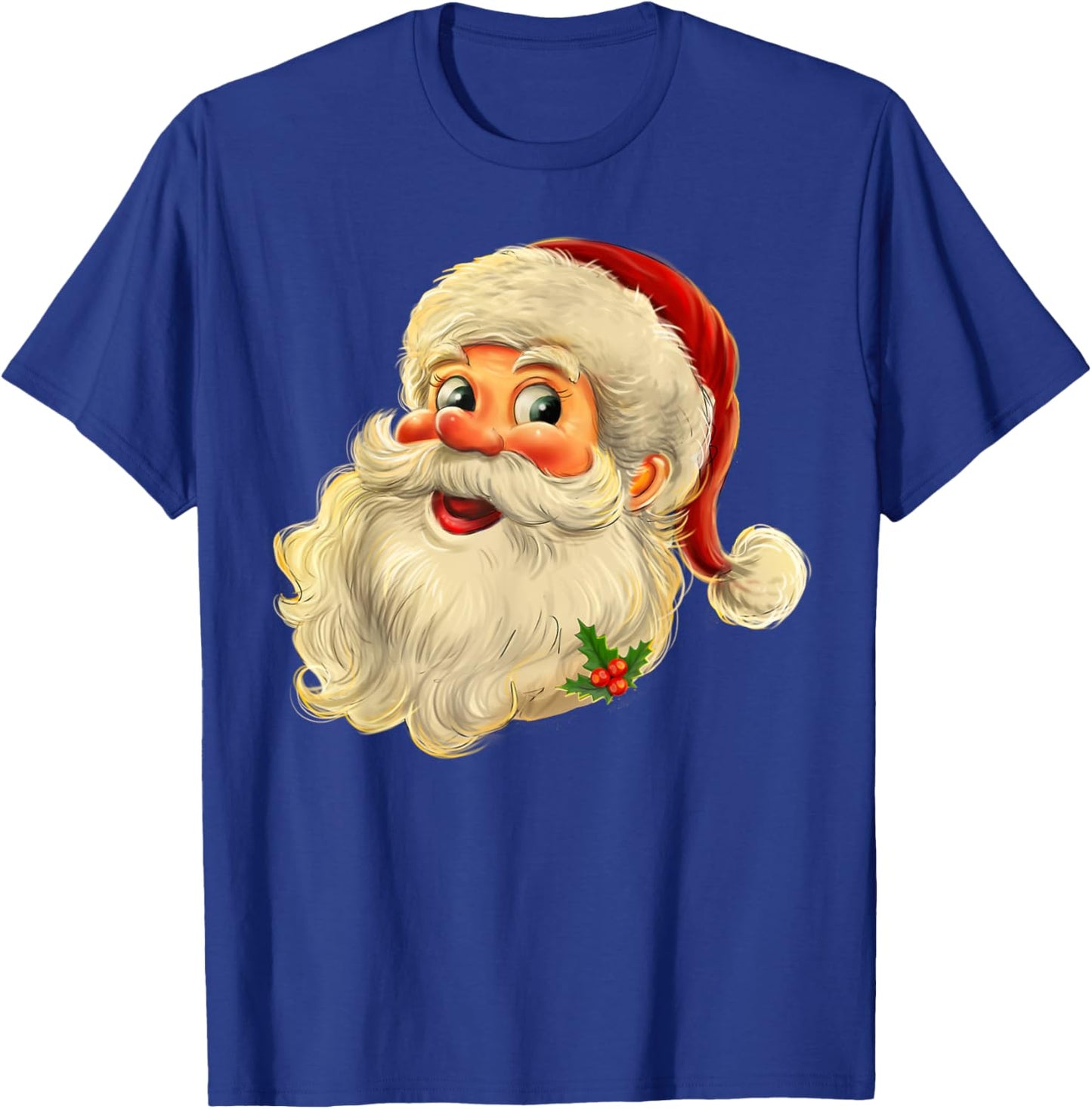 Vintage Christmas Santa Claus Face Men Women Kids Family T-Shirt - T-Shirt | Royal