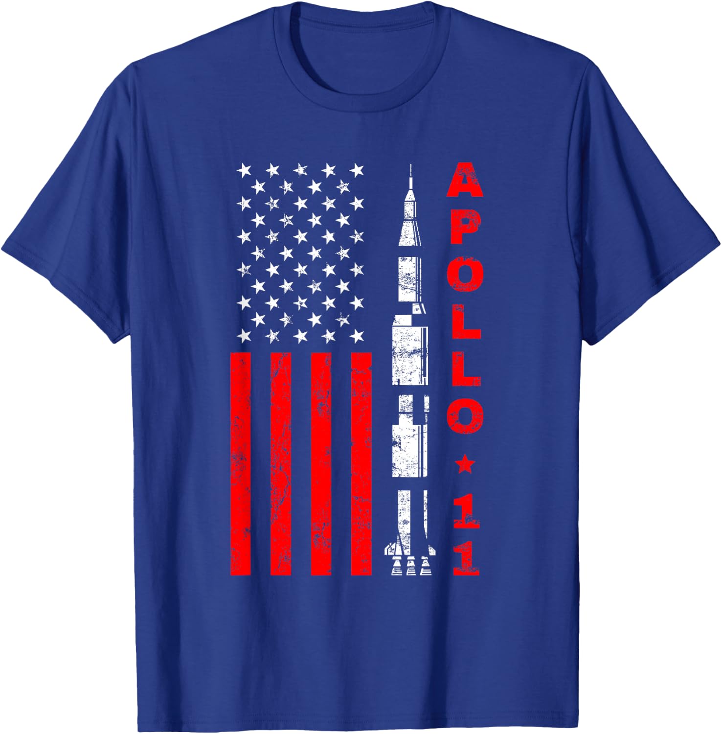 Apollo 11 Saturn V Rocket USA Flag T-Shirt - T-Shirt | Royal