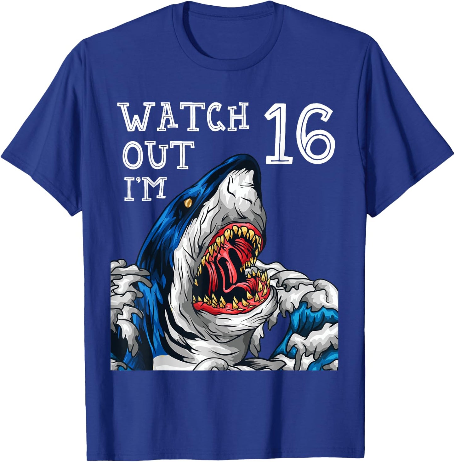 Shark 16th Birthday Boys Gift Pool Party Ocean Fan 16 T-Shirt - T-Shirt | Royal