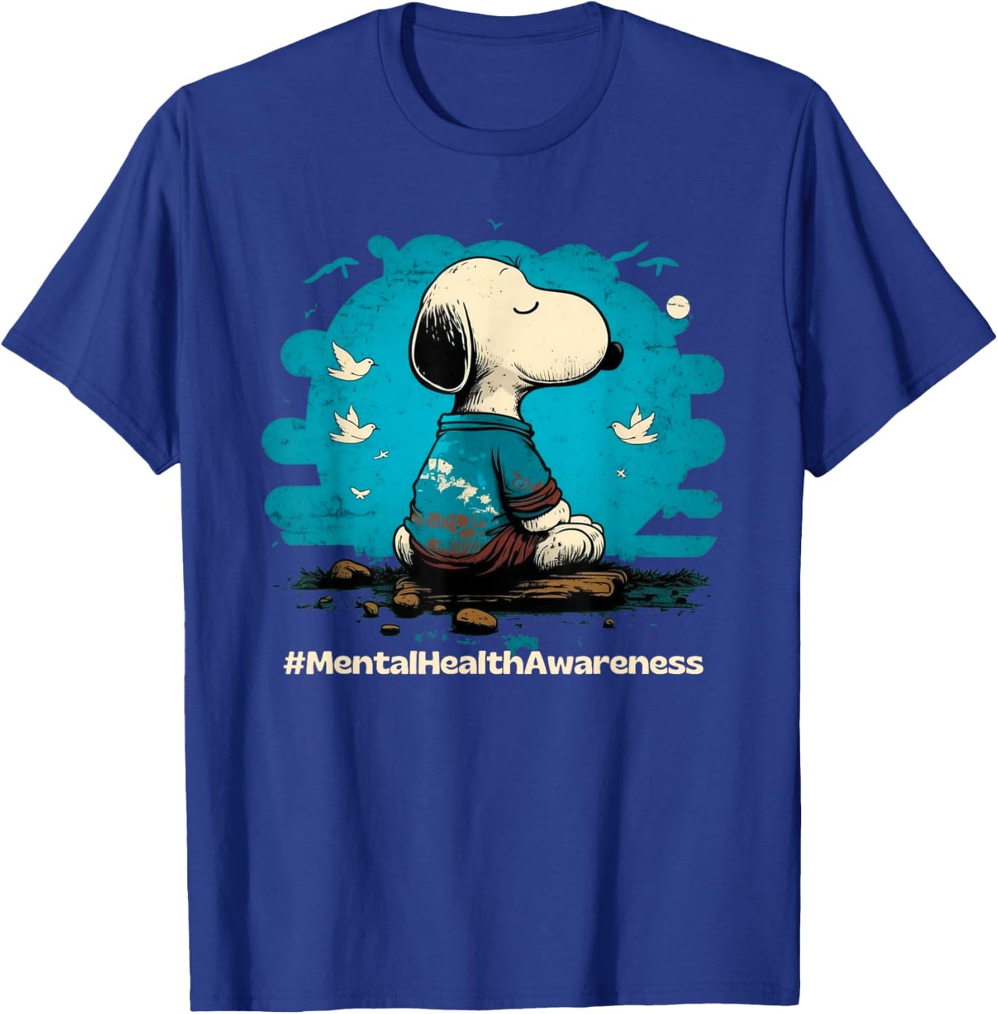 Mental Health Awareness Meditating Dog Retro Men and Women T-Shirt - T-Shirt | Royal
