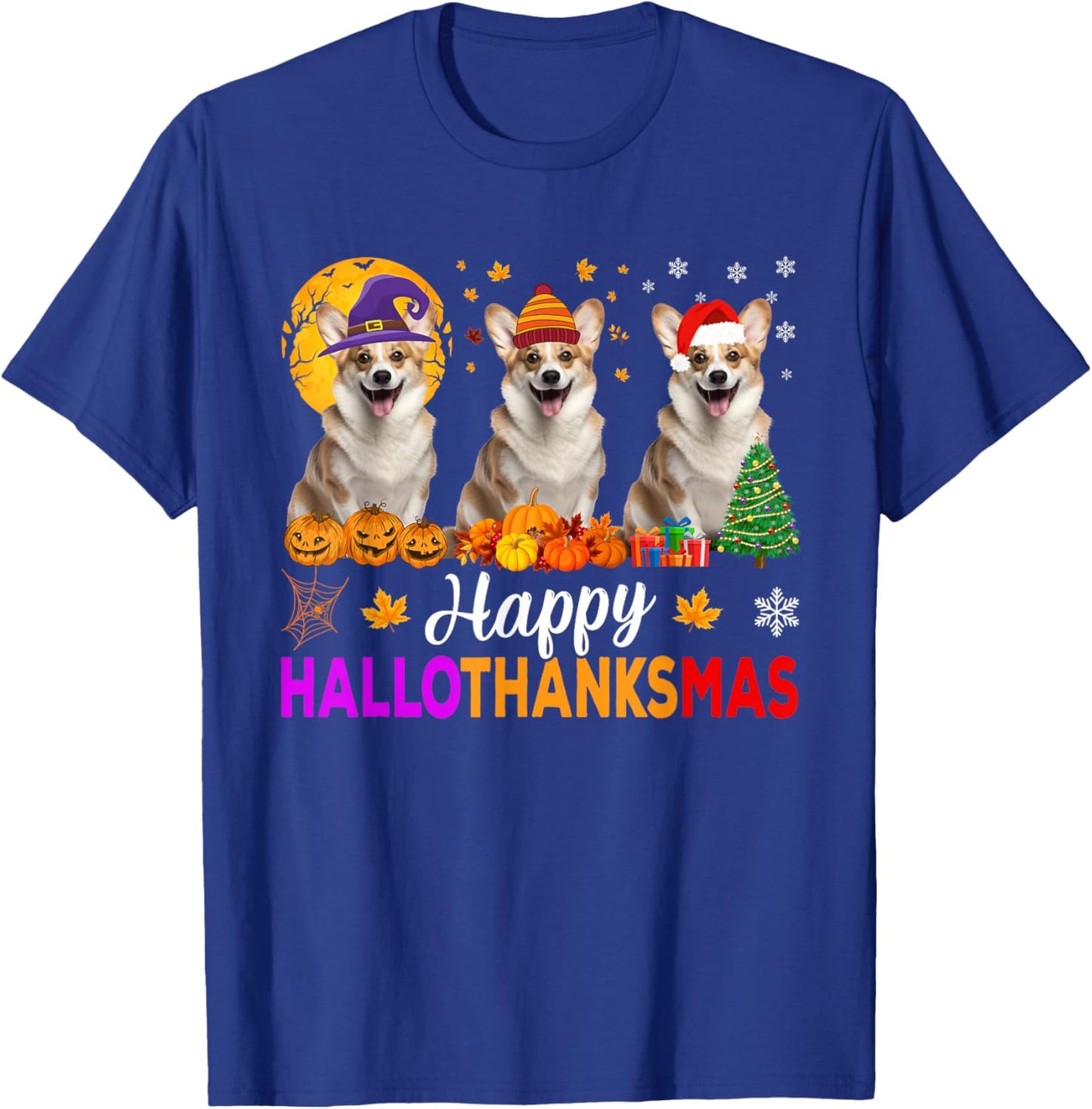 Corgi Dog Halloween Christmas Hallothanksmas T-Shirt - T-Shirt | Royal