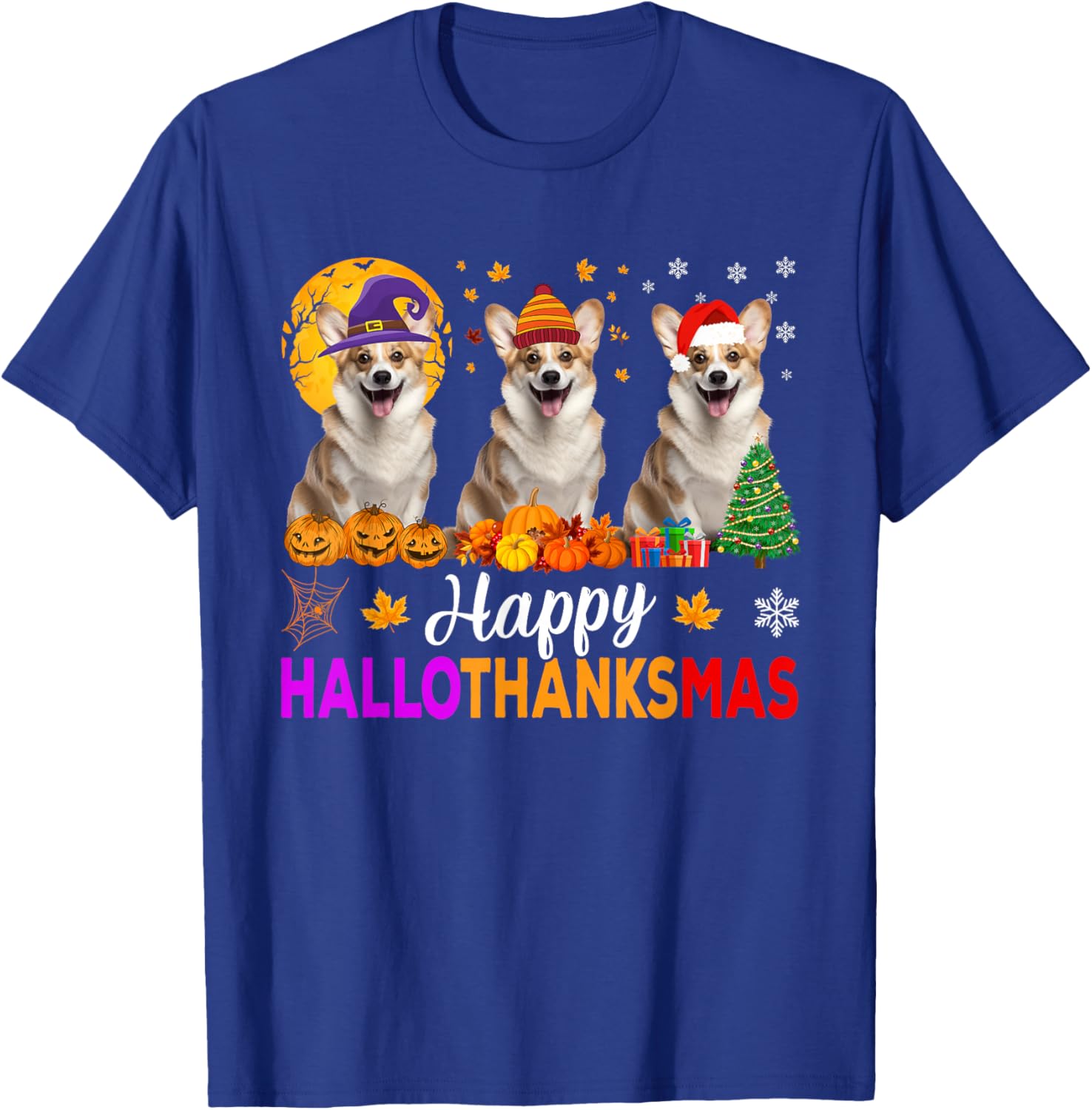Corgi Dog Halloween Christmas Hallothanksmas T-Shirt - T-Shirt | Royal