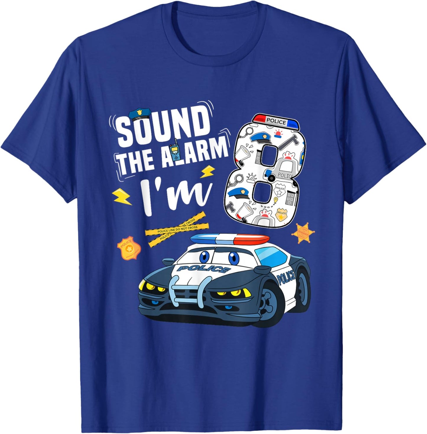 8th B-Day Police Car Police Boy Officer Birthday 8 Year Old T-Shirt - T-Shirt | Royal