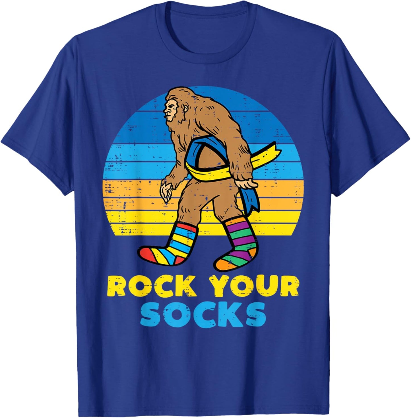 Down Syndrome Bigfoot Rock Your Socks Awareness Sasquatch T-Shirt - T-Shirt | Royal