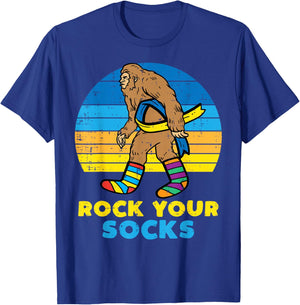 Down Syndrome Bigfoot Rock Your Socks Awareness Sasquatch T-Shirt - T-Shirt | Royal