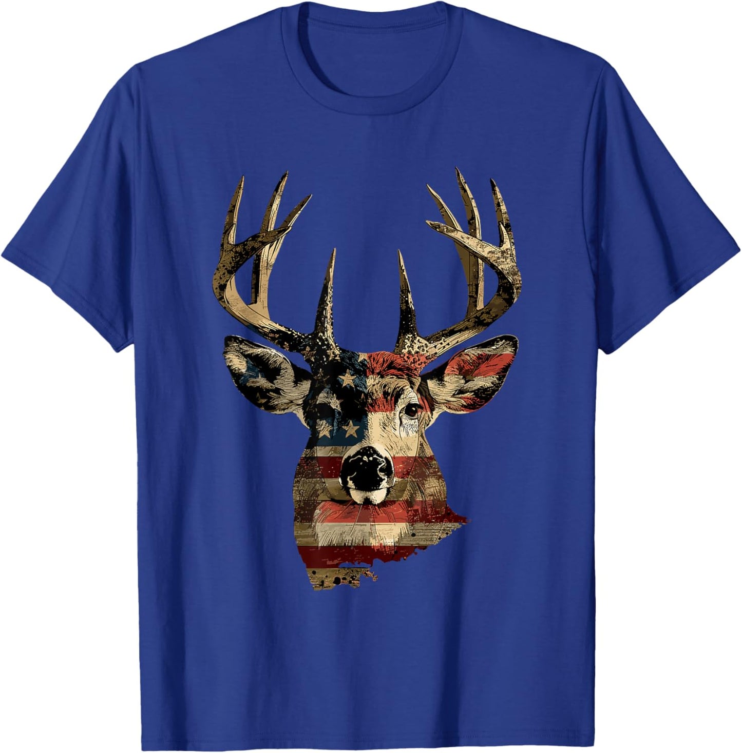 Whitetail Buck Deer Hunting 4th Of July USA American Flag T-Shirt - T-Shirt | Royal