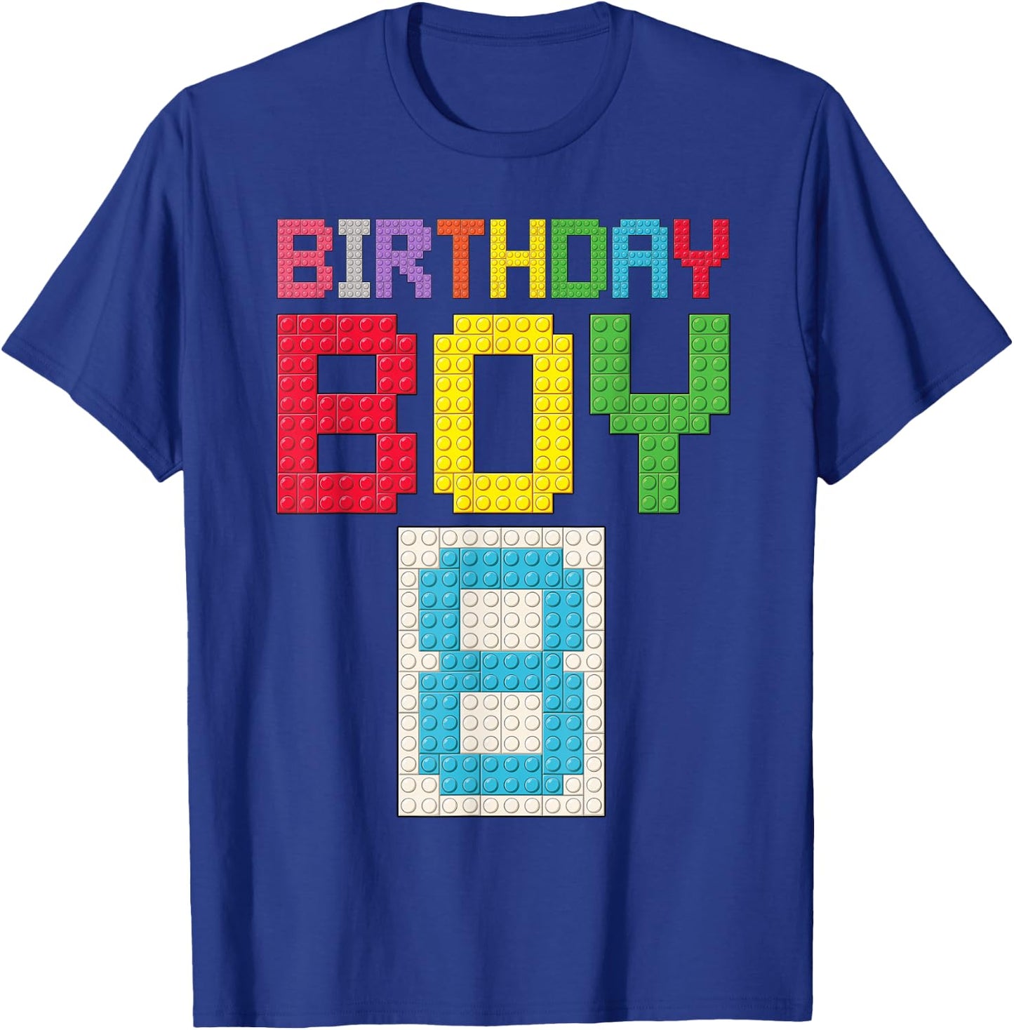 8th Birthday Boy Master Builder 8 Years Old Block Building T-Shirt - T-Shirt | Royal