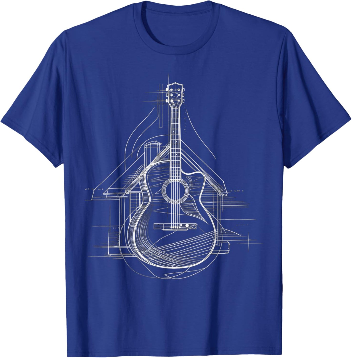 Guitar Musical Instrument Drawing House Art Guitar T-Shirt - T-Shirt | Royal